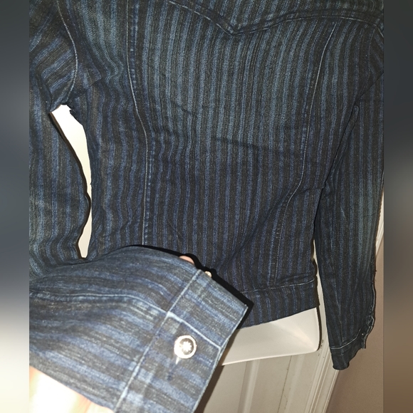 🆕️Y2k Crest Striped Lace Up Demin Cropped Jacket NWT Sz L - Picture 9 of 14